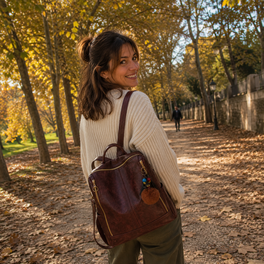 Mochila Sira: Convertible 2 en 1 en Piel + Cartera de Regalo