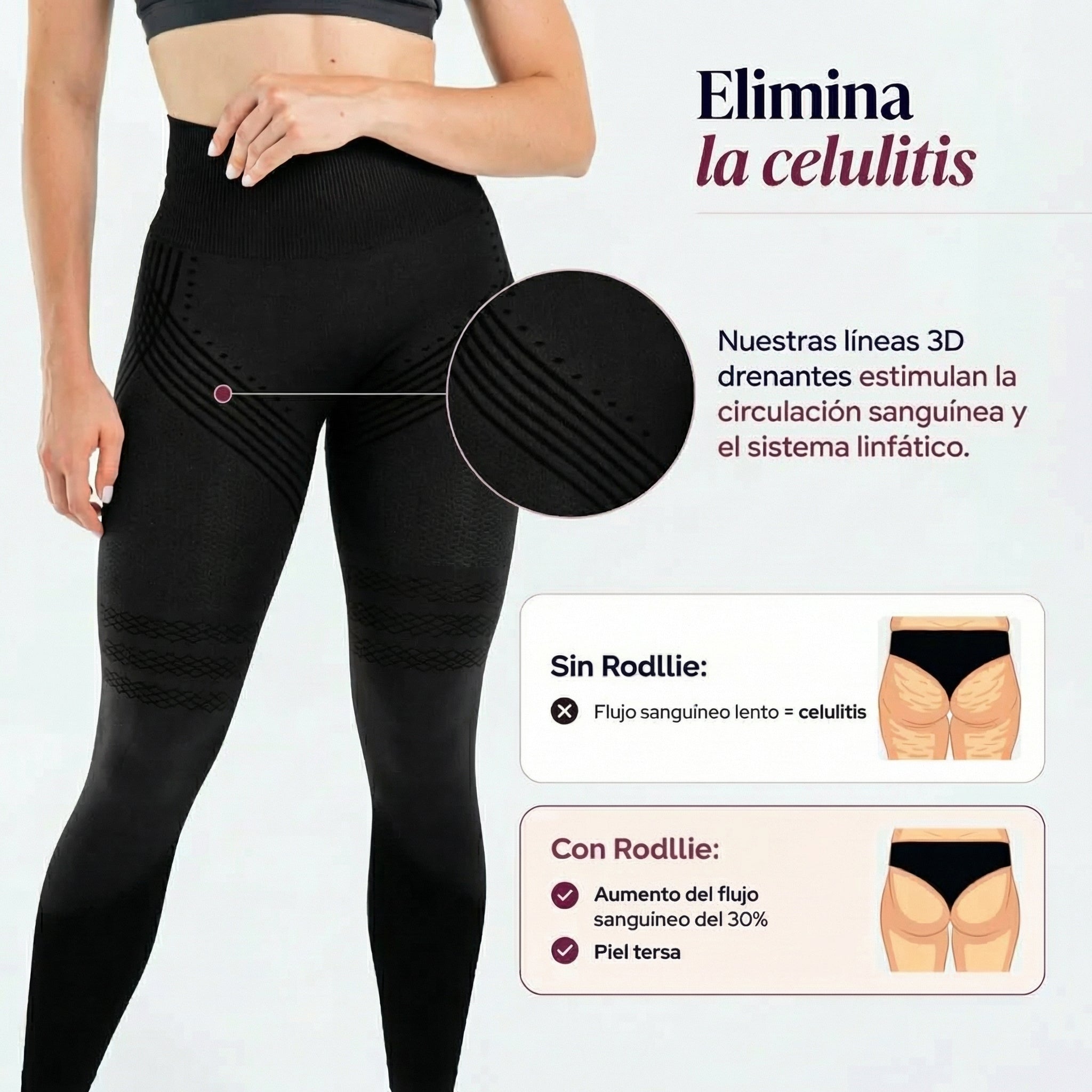 Legging 3D Anti-Celulitis · Drena y Tonifica en Cada Movimiento